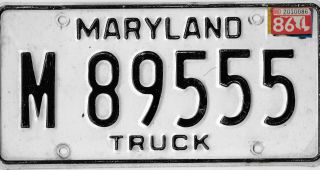 1986 Maryland Truck License Plate M 89 555 Triple 555