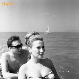 Young Couple On Sailing Boat,  Lake Balaton,  Bikini,  Sunglasses,  Vintage Negative
