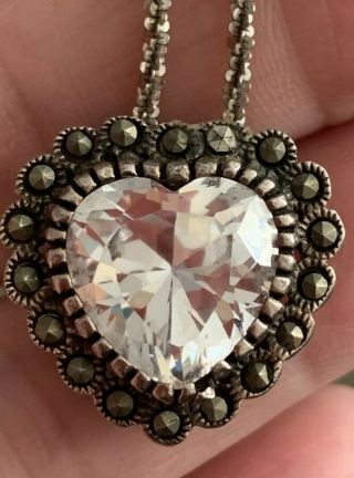 Vintage Heart Necklace/pendant - Made In Italy - 925 Sterling Silver,  Cz & Marcasite