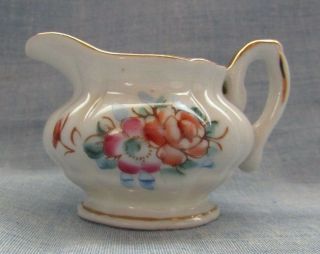 Vintage Small Porcelain Cream Pitcher Hand Painted Pink Wild Roses