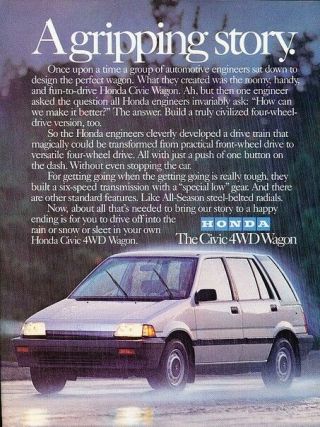1986 Honda Civic 4wd Wagon - Advertisement Print Art Car Ad K22