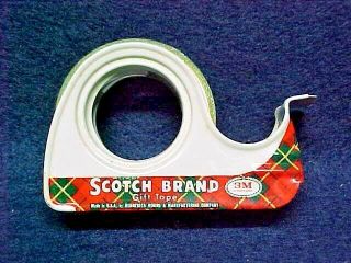 Vintage Scotch Brand Gift Tape Metal Tin Dispenser With 3m Christmas Green Tape