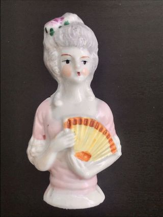 Vintage Porcelain Regal Lady Pin Cushion Half Doll With Fan