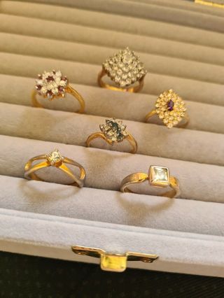 Vintage Costume Jewellery Cocktail Rings All Wearable Vgc Gold Tone With Crystal
