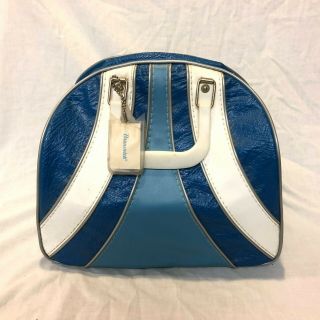 Vintage Retro Brunswick Bowling Ball Bag With Metal Wire Rack - Blue And White