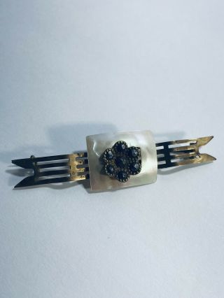Vintage 1960’s White Lucite Black Rhinestone Pin Brooch With Old C - Clasp