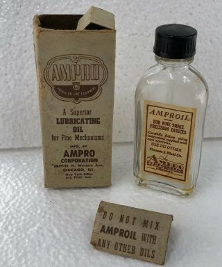 Vintage Ampro Oil Bottle For Projectors & Cameras In The Box,  Amproil