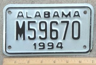 1994 Al Alabama Motorcycle License Plate M59670 - Black On White