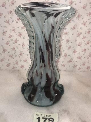 Vintage Murano End Of Day Multi Coloured Splatter Art Glass Vase Twist Handles
