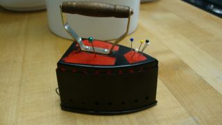 Vintage Pin Cushion In The Shape Of An Iron W Tape Measure & Pins