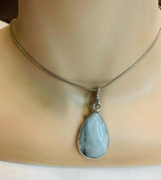 vintage sterling silver Necklace Blue Green Agate Pendant With Silver Chain 2