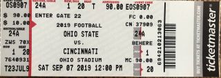 9/7/2019 Ohio State Vs Cincinnati Ncaa Football Ticket Stub