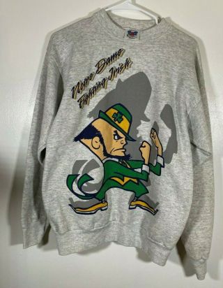 Vintage Notre Dame Fighting Irish Sweatshirt Size Large Football Gray 90 