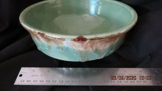 Vintage Roseville Co.  U.  S.  A.  Green Bowl With Brown Drip Glaze Around Edge