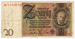 1929 Germany 20 Reichsmark 15706795 Vintage Nazi Money Banknote Third Reich