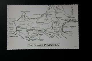 Vintage Rp Map Postcard Of Gower Peninsula - Harvey Barton