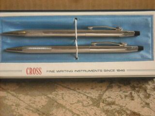 Vintage Amoco Cross Pen And Pencil Set Chrome 3501 Orig Box & Manuals