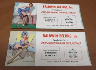 Vintage Gil Elvgren Pin Up Blotter Cards For Baldwin Belting,  Inc.  Gas Oil