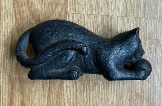 Vintage Cast Iron Black Cat With Ball Coin Bank