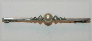 Vintage Art Deco 30s Silver Bar Pin Faux Pearl Bead Marcasites Signed K.  Iac