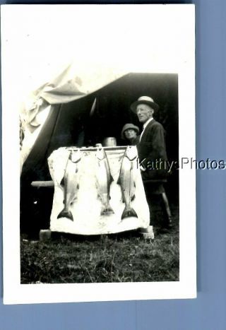 Found Vintage Photo C,  4288 Man In Hat Posed By Large Fish Displayed
