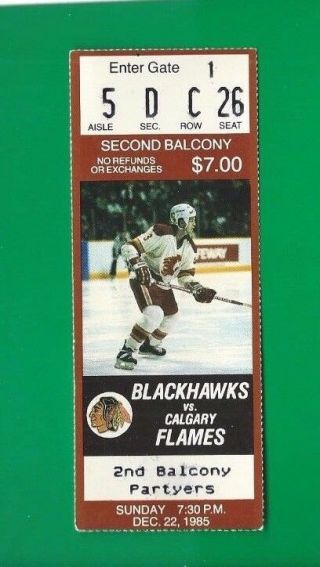 December 22,  1985 Chicago Blackhawks - - Calgary Flames Ticket Stub 5 - 4 Ot Flames