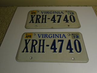 2013 Virginia Matched Pair License Plates Set