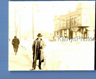 Found Vintage Photo C,  1896 Man In Coat And Hat Posed By Snow Mound