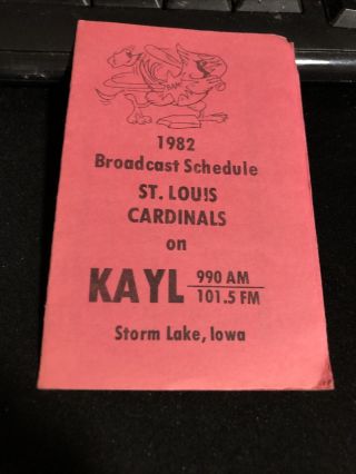 1982 St.  Louis Cardinals Baseball Pocket Schedule KAYL Version 2