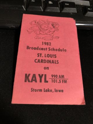 1982 St.  Louis Cardinals Baseball Pocket Schedule KAYL Version 3