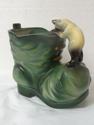 Vintage Norleans Japan Adorable Curious Kitten Kitty Cat In Boot Vase Planter