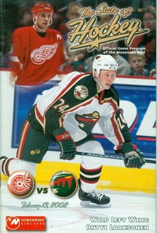 2002 Minnesota Wild Vs Detroit Red Wings Program: Steve Yzerman Antti Laaksonen