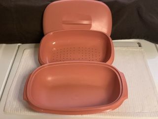 Tupperware Microwave Food Steamer 6 Cups Dusty Rose Pink 3 Piece 1273 - 6 Vintage