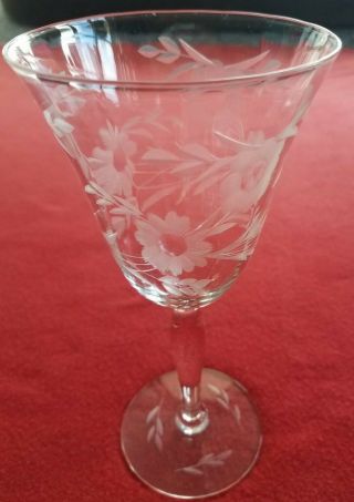 Stemmed Wine Champagne Crystal Glass 7.  5 " H Vintage Floral Etching Flowers Clear