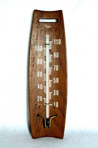 Vintage Danish Modern Wall Thermometer Taylor Thermometer Faux Wood 8 "