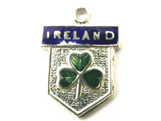 Ireland Vintage Sterling Silver Enamel Travel Souvenir Shield Charm 1958