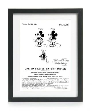 Official Mickey Mouse 1930 Us Patent Art Print - Vintage Walt Disney A4 Gift