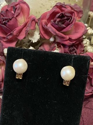 Vtg Givenchy Designer Signed Gold Tone Faux Pearl Pierced Post Earrings