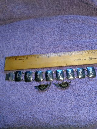 Vintage Siam Sterling Bracelet And Screw On Earrings