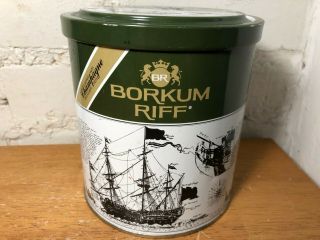 Vintage Tobacco Tin With Borkum Riff Sweden Sail Boat Tall Ship