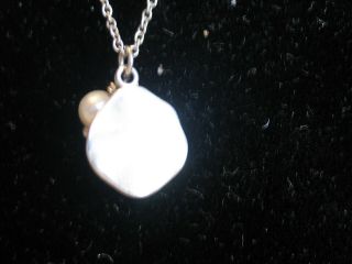 Vtg Sterling Silver Small Disc Cultured Pearl Pendant 18 