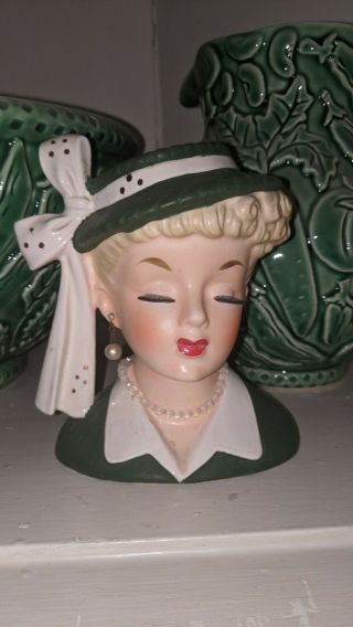 Vintage Napco C2633b 1956 Lady Head Vase 5 3/4 " Lucille Ball W/ Earring&necklace