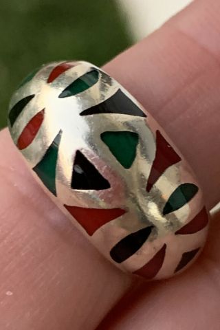 Vintage Signed Nf Sterling Silver 925 Gemstone Inlay Ring Size 6.  75