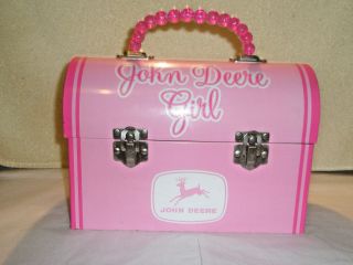 Vintage John Deere Girl Metal Lunch Box Pink