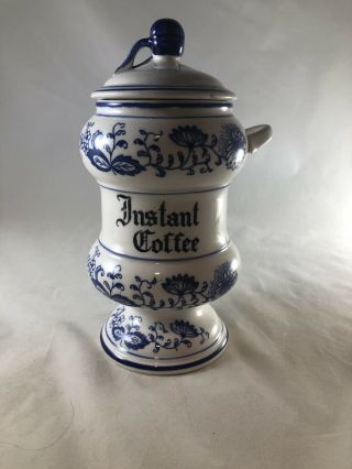 Vintage 1950’s Ceramic Blue & White Instant Coffee Canister / Container