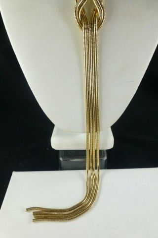 Vintage Gold Tone Mesh Snake Chain Necklace Lariat Tassel Knot 2