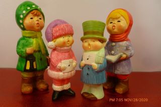 Vtg Set 4 Hand Made In Japan Christmas Carolers Mid - Century Figurines 7 " & 5.  5 "