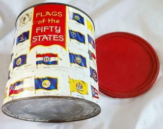 Vintage 1970 Hills Brothers Flags Of The 50 Fifty States Flags Tin Coffee Can