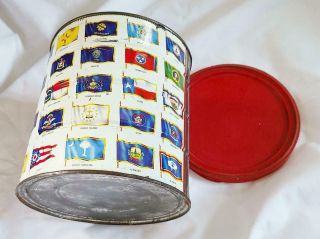 Vintage 1970 Hills Brothers Flags of the 50 Fifty States Flags Tin Coffee Can 3