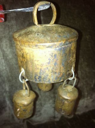 Vintage Tin Cow Bells Windchime Set Of 4